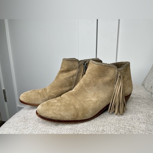 Sam Edelman Women's Paige Boot Size 8 Fringe Suede Tan Block Heel Western - Picture 1 of 4